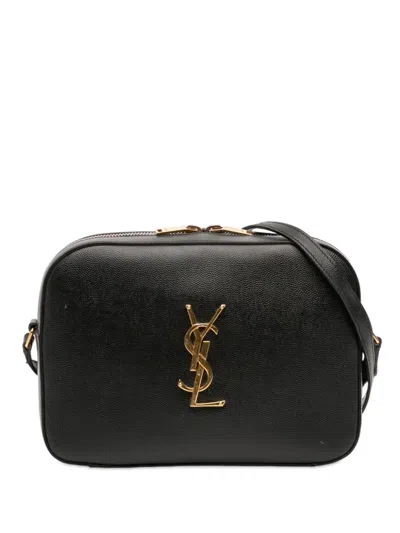Pre-owned Saint Laurent 2015 Grain De Poudre Classic Monogram Crossbody Bag In Black