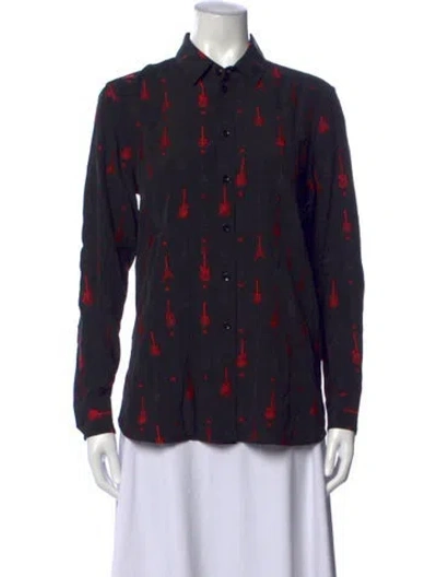 Pre-owned Saint Laurent 2015 Graphic Print Top In Black