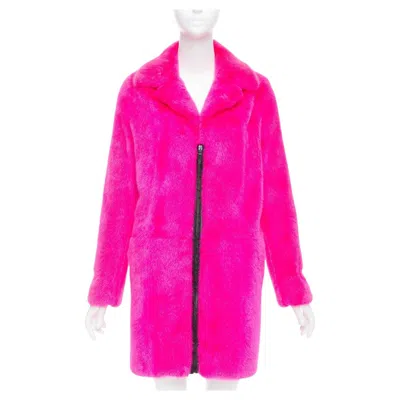 Pre-owned Saint Laurent 2015 Hot Pink Mink Fur Black Leather Zip Long Coat Fr38 M
