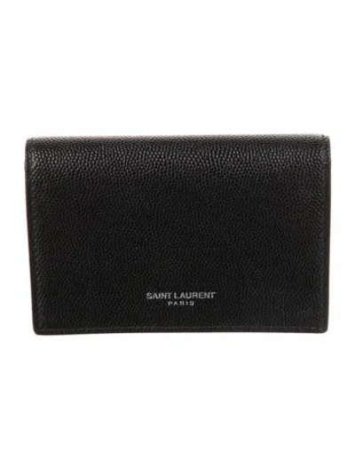 Pre-owned Saint Laurent 2015 Leather Compact Wallet In Black