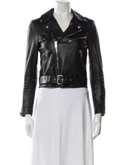 Pre-owned Saint Laurent 2015 Leather Fur Jacket In Gray