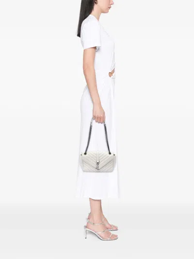 Pre-owned Saint Laurent 2015 Medium Chevron Calfskin Monogram Envelope Bag Shoulder Bag In White