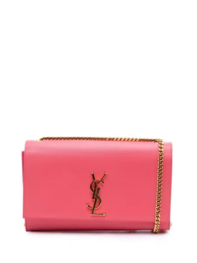 Pre-owned Saint Laurent 2015 Medium Grain De Poudre Monogram Kate Crossbody Bag In Pink