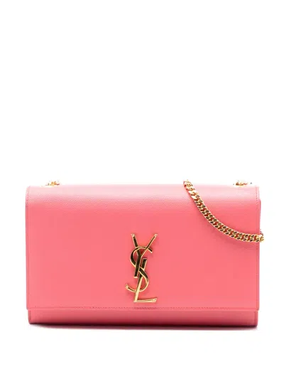 Pre-owned Saint Laurent 2015 Medium Grain De Poudre Monogram Kate Crossbody Bag In Pink