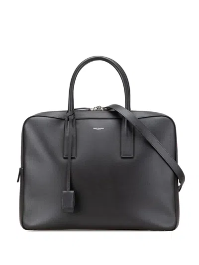 Pre-owned Saint Laurent 2015 Medium Grain De Poudre Museum Briefcase Business Bag In Black