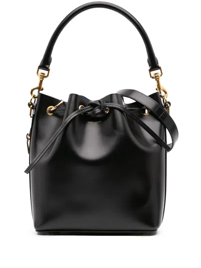 Pre-owned Saint Laurent 2015 Medium Leather Emmanuelle Bucket Bag In Black