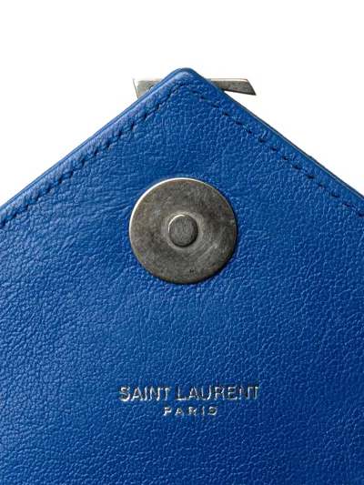 Pre-owned Saint Laurent 2015 Medium Matelasse Sheepskin Monogram Envelope Shoulder Bag In Blue