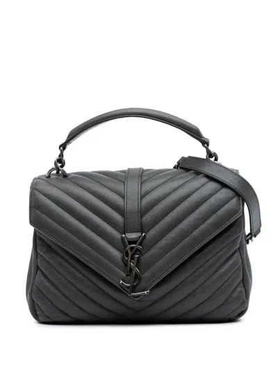 Pre-owned Saint Laurent 2015 Medium Monogram Chevron Sheepskin College Satchel