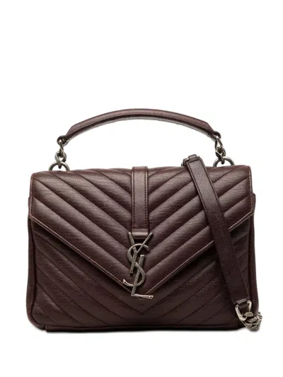 Pre-owned Saint Laurent 2015 Medium Quilted Chevron Sheepskin College Satchel In Red