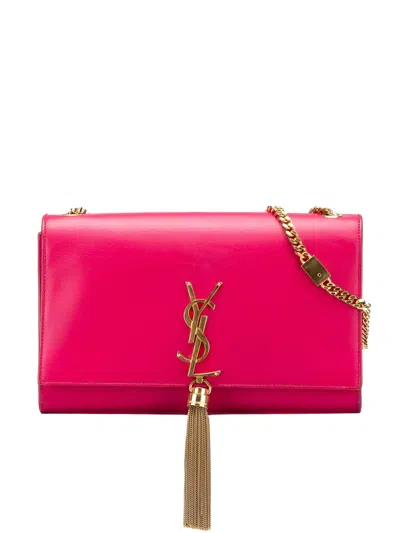 Pre-owned Saint Laurent 2015 Medium Smooth Calfskin Classic Monogram Kate Tassel Crossbody Bag In Pink