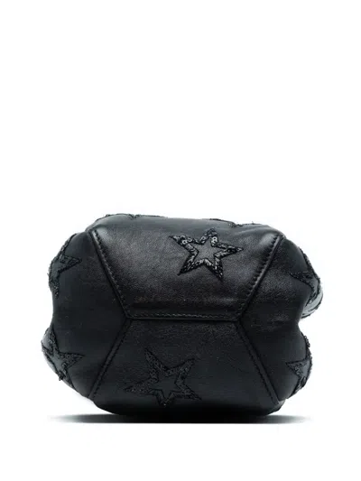 Pre-owned Saint Laurent 2015 Mini Leather Embroidered Star Tassel Bucket Bag In Black