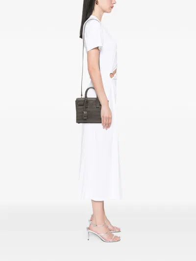 Pre-owned Saint Laurent 2015 Nano Embossed Leather Sac De Jour Satchel In Gray