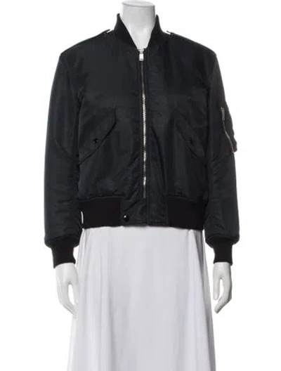 Pre-owned Saint Laurent 2015 Nylon Bomber Jacket In Black