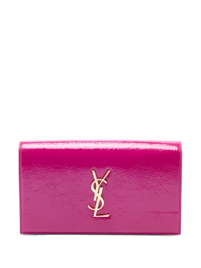 Pre-owned Saint Laurent 2015 Patent Monogram Kate Clutch Bag In Pink