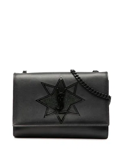Pre-owned Saint Laurent 2015 Small Calfskin Star Monogram Kate Crossbody Bag In Black