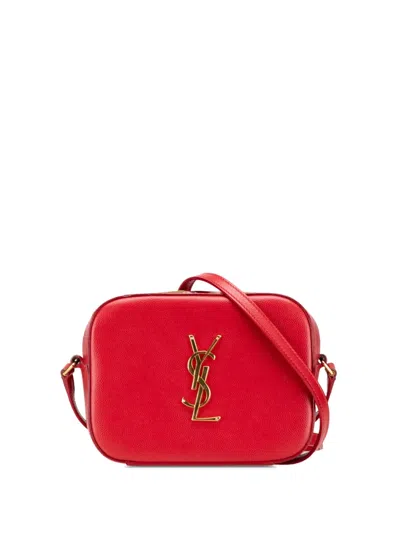 Pre-owned Saint Laurent 2015 Small Grain De Poudre Classic Monogram Camera Bag Crossbody Bag In Red
