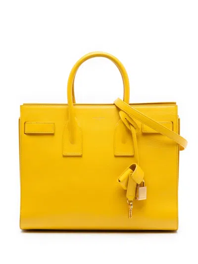 Pre-owned Saint Laurent 2015 Small Leather Sac De Jour Satchel In Yellow