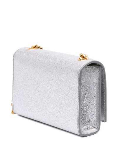 Pre-owned Saint Laurent 2015 Small Metallic Calfskin Classic Monogram Kate Crossbody Bag In Silver