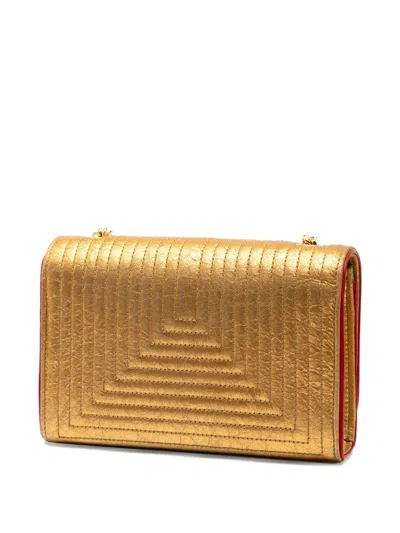 Pre-owned Saint Laurent 2015 Small Metallic Quilted Calfskin Monogram Kate Tassel Crossbody Bag In Gold