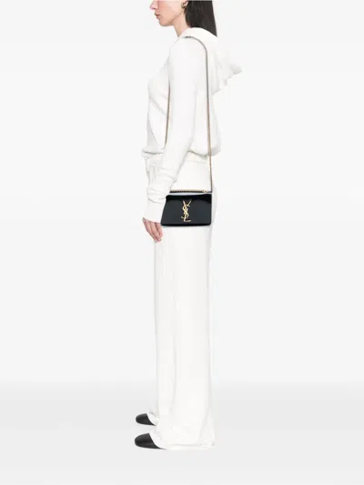 Pre-owned Saint Laurent 2015 Small Patent Monogram Kate Crossbody Bag In Black