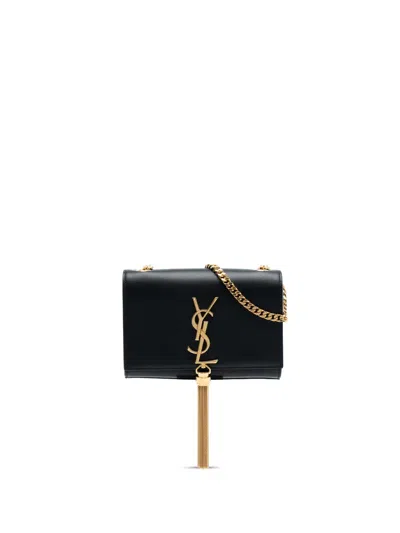 Pre-owned Saint Laurent 2015 Small Smooth Calfskin Monogram Kate Tassel Crossbody Bag In Black