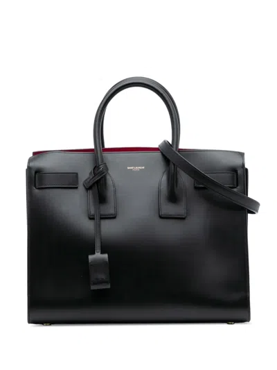 Pre-owned Saint Laurent 2015 Small Smooth Leather Sac De Jour Satchel In Black