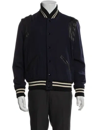Pre-owned Saint Laurent 2015 Teddy Varsity Bomber Jacket In Blue