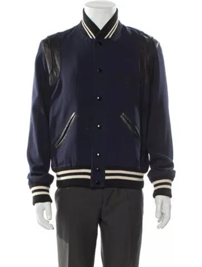Pre-owned Saint Laurent 2015 Teddy Varsity Jacket In Blue