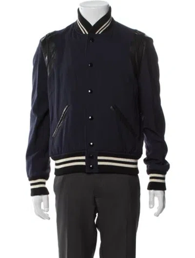 Pre-owned Saint Laurent 2015 Virgin Wool Bomber Jacket In Blue