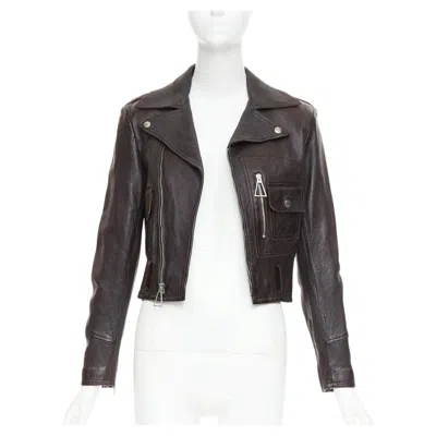 Pre-owned Saint Laurent 2016 Black Lambskin Triangular Zipper Cropped Biker Jacket Fr38