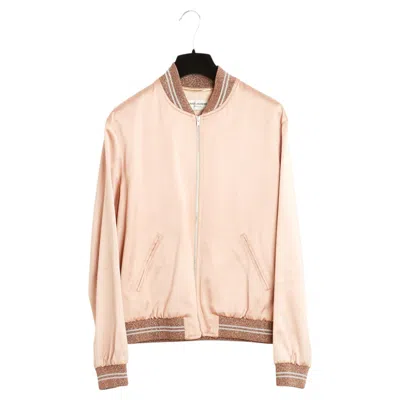 Pre-owned Saint Laurent 2016 Blouson Love Fr38 Pink Embroided Bomber Jacket Uk10 Us8