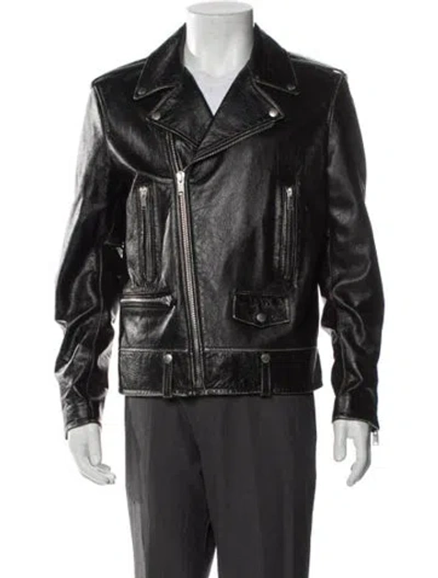 Pre-owned Saint Laurent 2016 Calf Leather Moto Jacket In Black