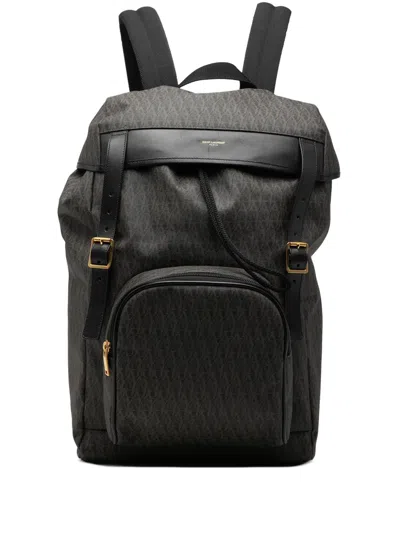 Pre-owned Saint Laurent 2016 Canvas Monogram Utilitarian Hunting Backpack In Black