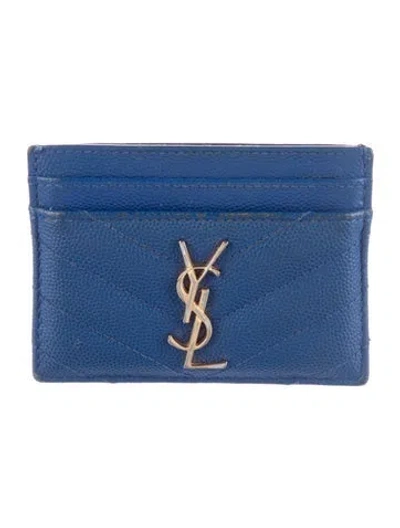 Pre-owned Saint Laurent 2016 Cassandre Card Holder In Blue