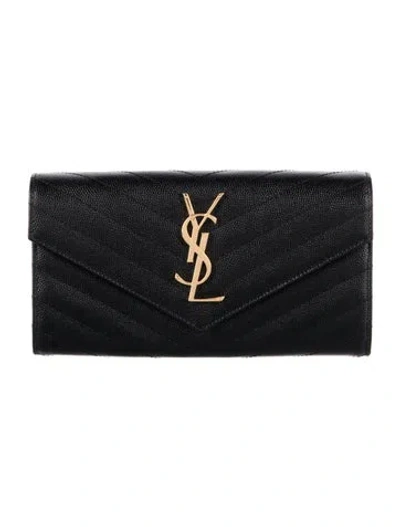 Pre-owned Saint Laurent 2016 Chevron Wallet In Black