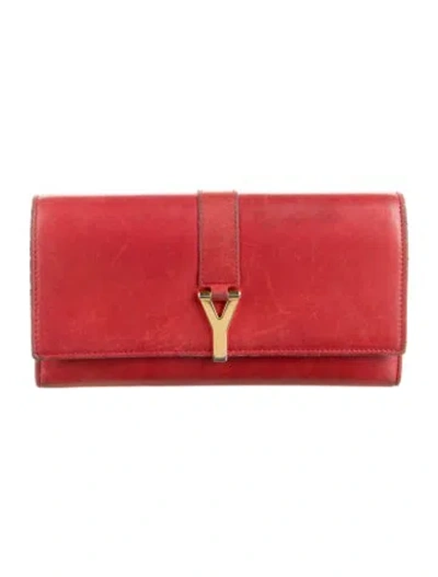 Pre-owned Saint Laurent 2016 Classic Y Ligne Wallet In Red