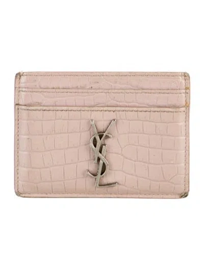 Pre-owned Saint Laurent 2016 Embossed Leather Card Holder In Neutral