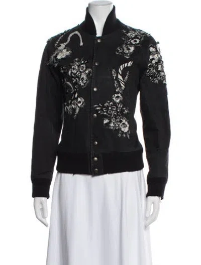 Pre-owned Saint Laurent 2016 Floral Print Bomber Jacket In Black