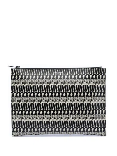 Pre-owned Saint Laurent 2016 Grain De Poudre Skeleton Print Zip Clutch Bag In Black