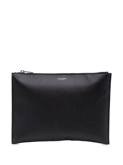 Pre-owned Saint Laurent 2016 Grain De Poudre Zipped Tablet Holder Clutch Bag