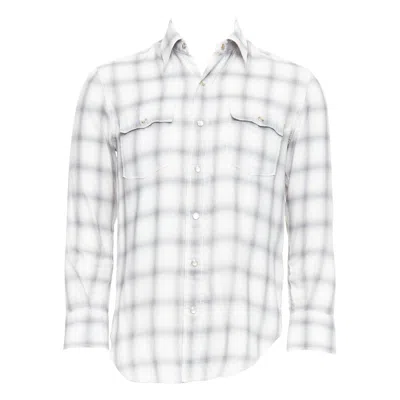 Pre-owned Saint Laurent 2016 Grey Cream Checked Resin Snap Buttons Shirt M In White