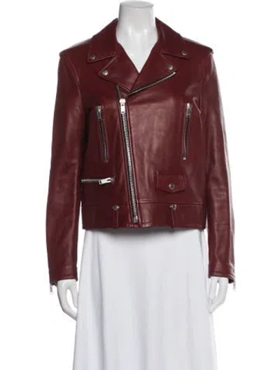 Pre-owned Saint Laurent 2016 Lamb Leather Biker Jacket In Red