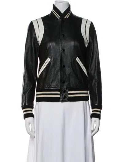 Pre-owned Saint Laurent 2016 Lamb Leather Bomber Jacket In Black