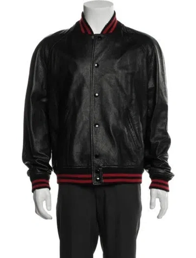 Pre-owned Saint Laurent 2016 Lamb Leather Bomber Jacket In Black