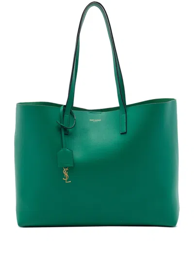 Pre-owned Saint Laurent 2016 Large Leather East West Shopping Tote Bag In Green