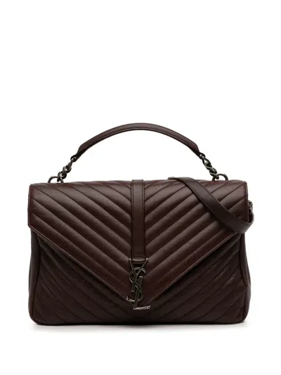 Pre-owned Saint Laurent 2016 Large Sheepskin Chevron Monogram College Satchel In Red