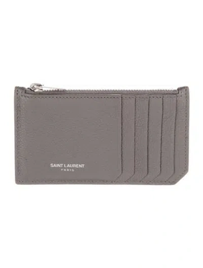 Pre-owned Saint Laurent 2016 Leather Card Holder In Grey