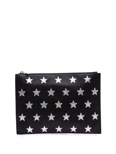 Pre-owned Saint Laurent 2016 Leather Star Rider Ipad Pouch Clutch Bag