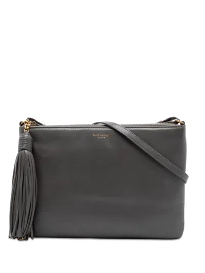 Pre-owned Saint Laurent 2016 Leather Teen Monogram Crossbody Bag In Gray