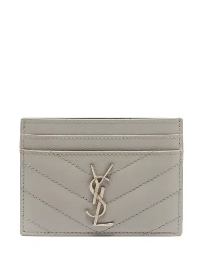 Pre-owned Saint Laurent 2016 Matelassé Monogram Card Holder In Neutrals